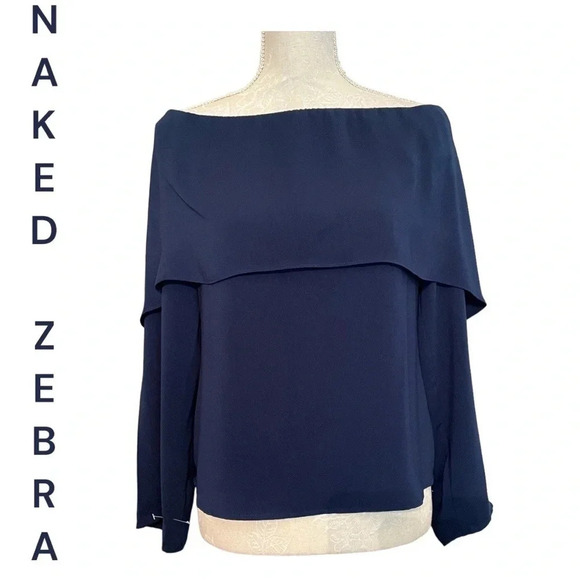 Naked Zebra off‎ the shoulder top in a navy color size S NWT - Picture 1 of 11